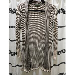 Eddie Bauer rib knit striped long brown and cream open cardigan XS